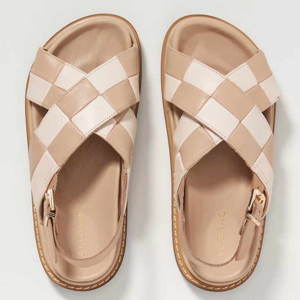 ALOHAS MARSHMALLOW PLATFORM TAN CREAM WOVEN SANDALS SIZE 8.5 EUC